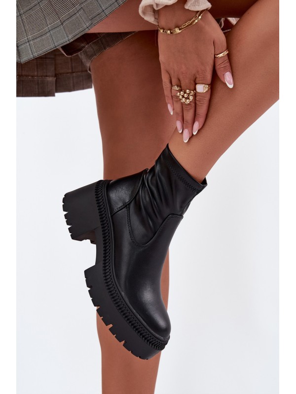Women's Ankle Boots with Chunky Heel and Platform Eco Leather Black Elvianne