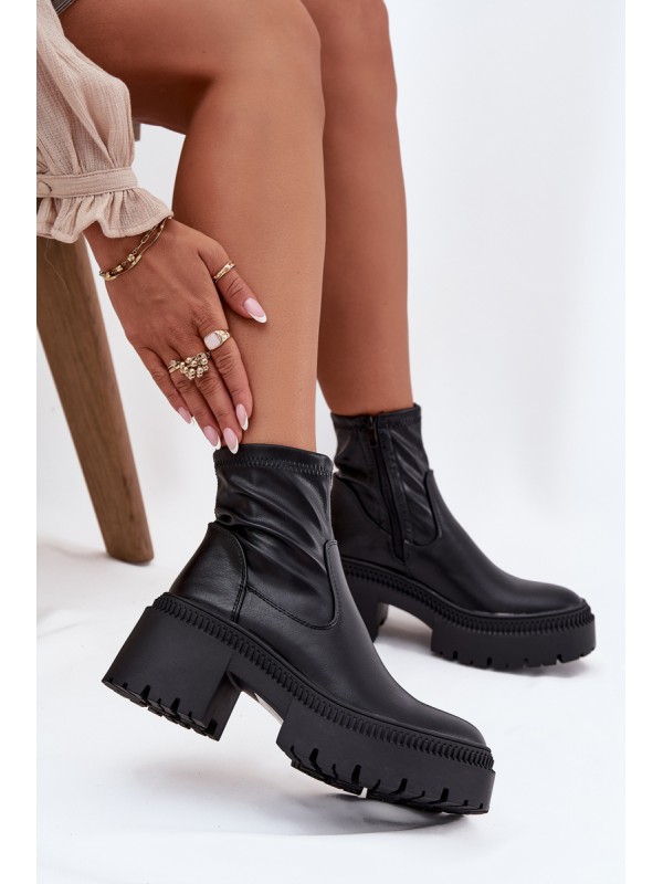 Women's Ankle Boots with Chunky Heel and Platform Eco Leather Black Elvianne