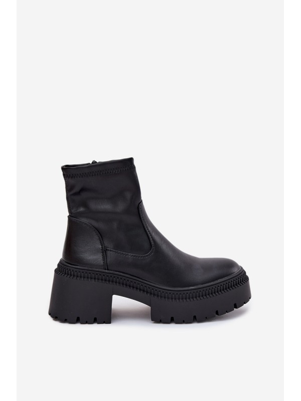 Women's Ankle Boots with Chunky Heel and Platform Eco Leather Black Elvianne
