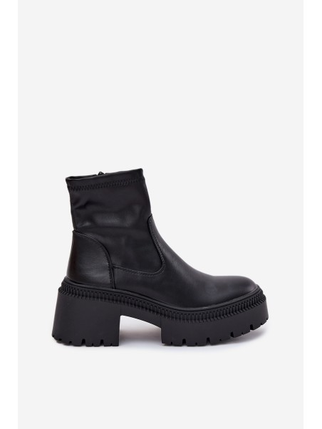 Women's Ankle Boots with Chunky Heel and Platform Eco Leather Black Elvianne