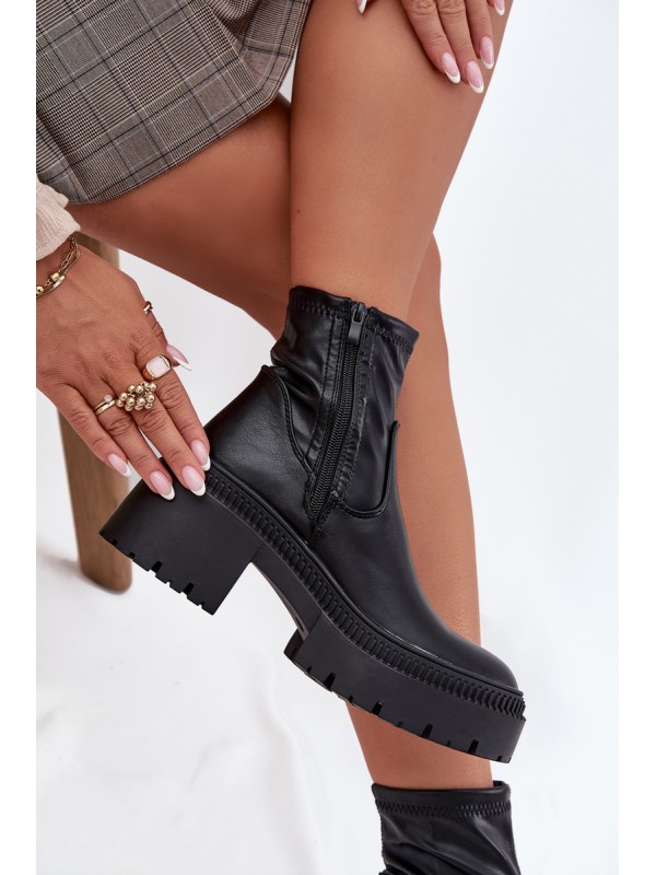 Women's Ankle Boots with Chunky Heel and Platform Eco Leather Black Elvianne
