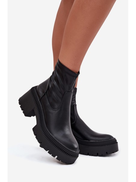 Women's Ankle Boots with Chunky Heel and Platform Eco Leather Black Elvianne