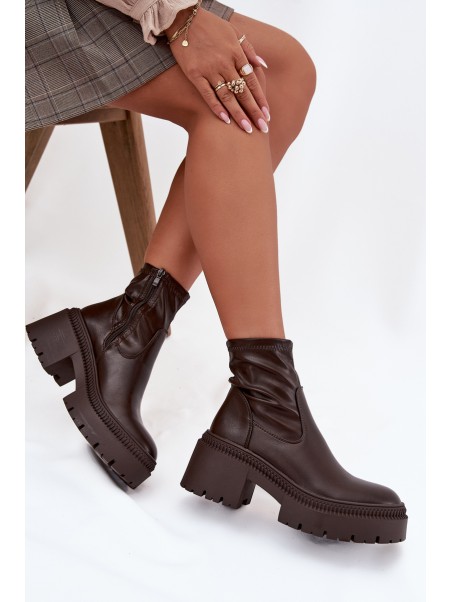 Women's Boots On Thick Heel And Platform Eco Leather Brown Elvianne