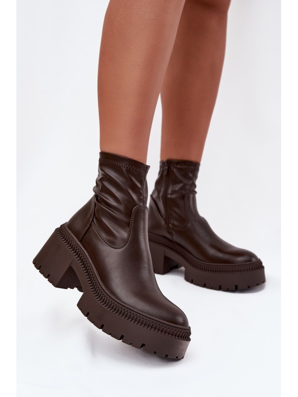 Women's Boots On Thick Heel And Platform Eco Leather Brown Elvianne 2
