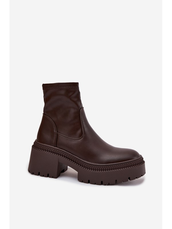 Women's Boots On Thick Heel And Platform Eco Leather Brown Elvianne