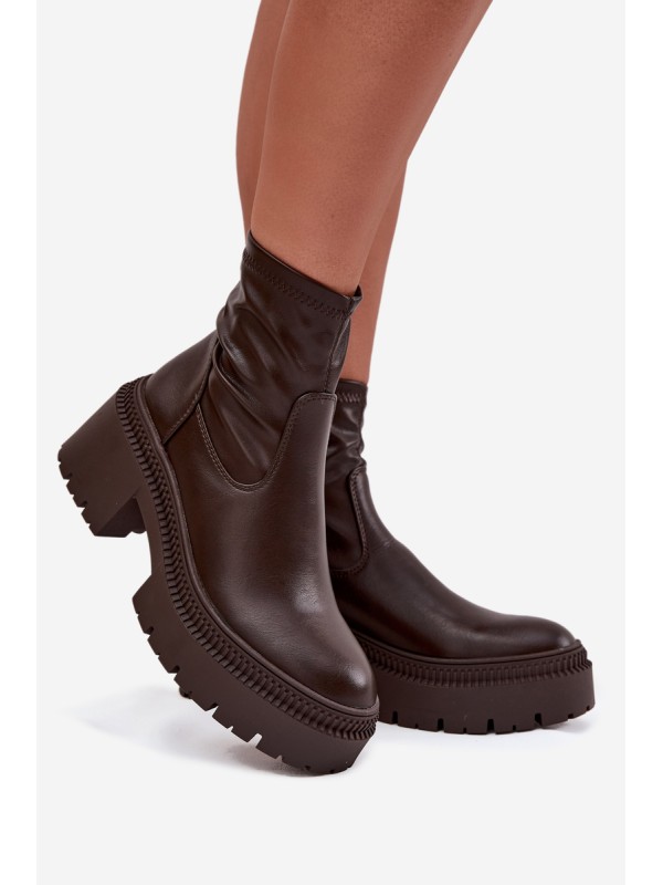 Women's Boots On Thick Heel And Platform Eco Leather Brown Elvianne
