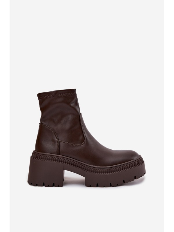 Women's Boots On Thick Heel And Platform Eco Leather Brown Elvianne