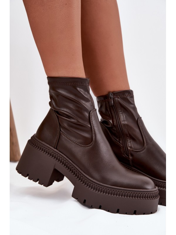 Women's Boots On Thick Heel And Platform Eco Leather Brown Elvianne