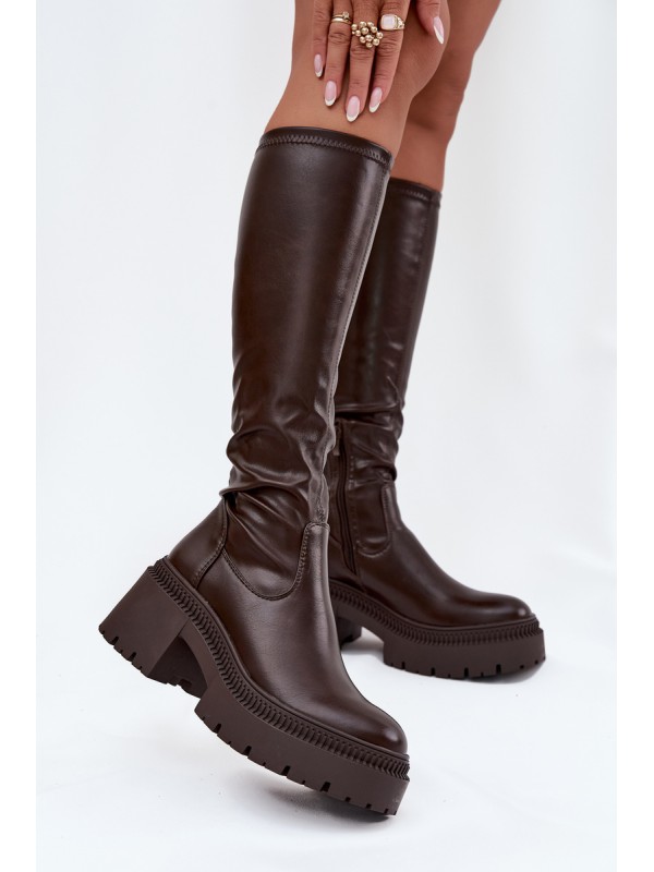 Women's Boots with Thick Heel and Platform Slip-On Brown Florinne