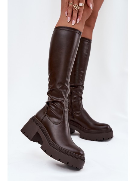 Women's Boots with Thick Heel and Platform Slip-On Brown Florinne