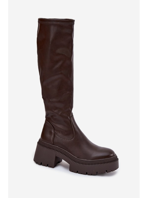 Women's Boots with Thick Heel and Platform Slip-On Brown Florinne