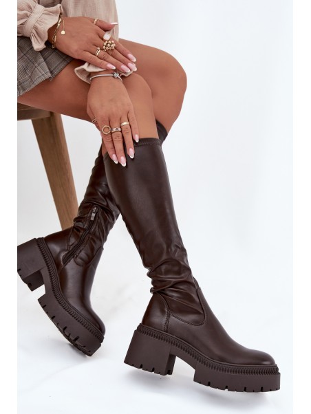 Women's Boots with Thick Heel and Platform Slip-On Brown Florinne