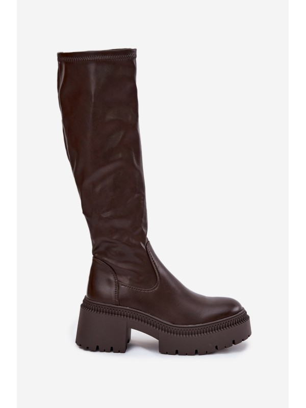 Women's Boots with Thick Heel and Platform Slip-On Brown Florinne