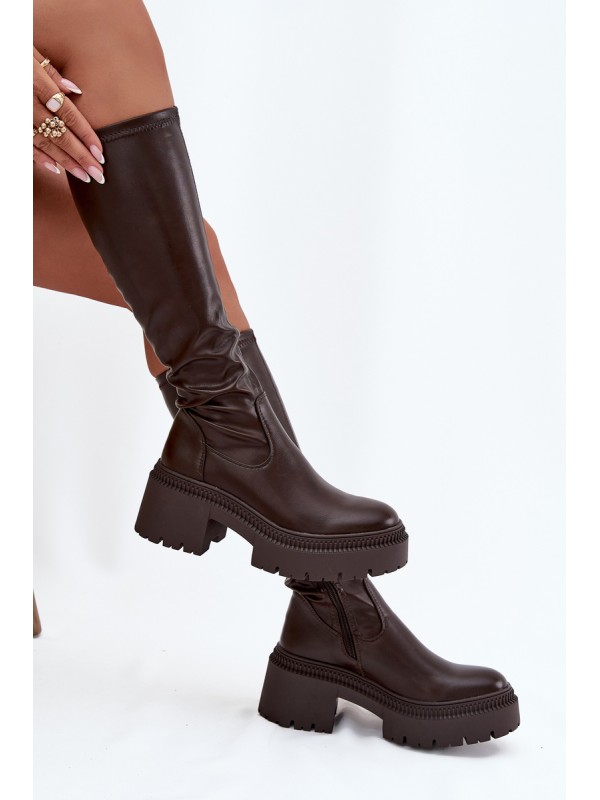 Women's Boots with Thick Heel and Platform Slip-On Brown Florinne