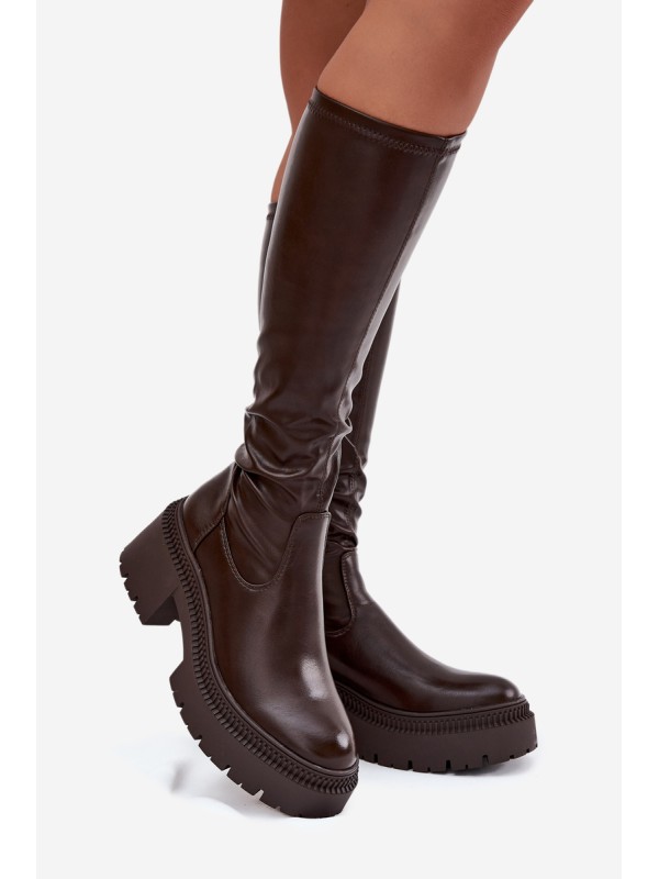 Women's Boots with Thick Heel and Platform Slip-On Brown Florinne