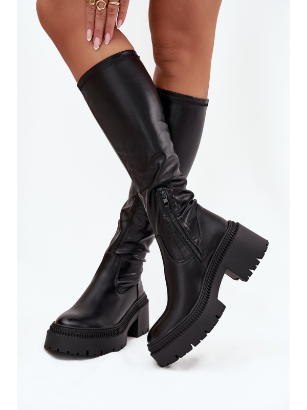 Women's Boots with Thick Heel and Platform Slip-On Black Florinne