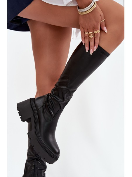 Women's Boots with Thick Heel and Platform Slip-On Black Florinne