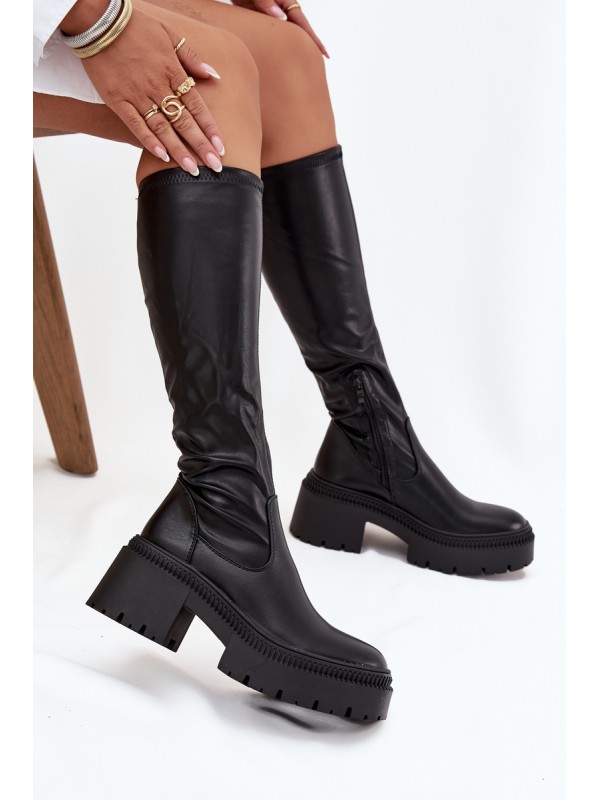 Women's Boots with Thick Heel and Platform Slip-On Black Florinne
