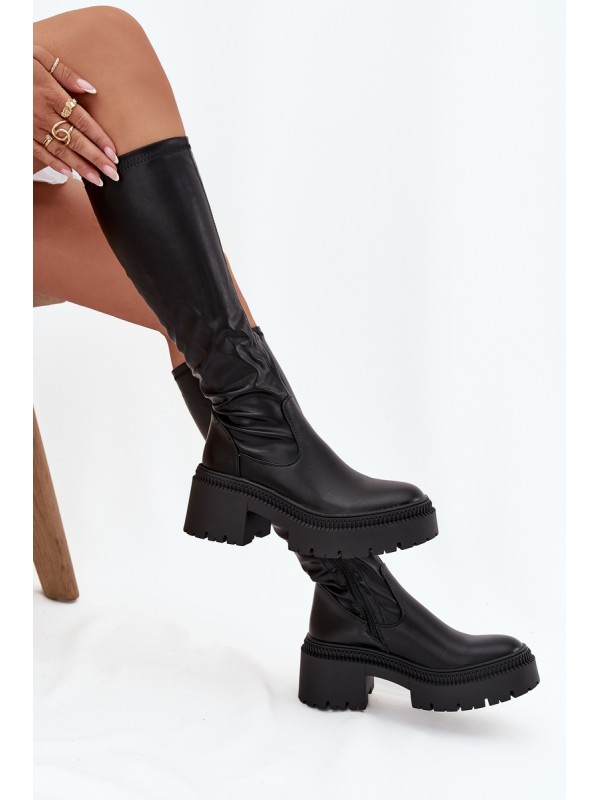 Women's Boots with Thick Heel and Platform Slip-On Black Florinne