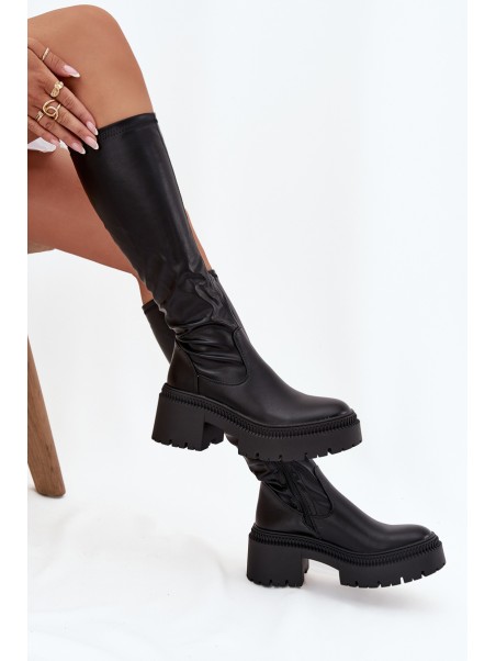 Women's Boots with Thick Heel and Platform Slip-On Black Florinne