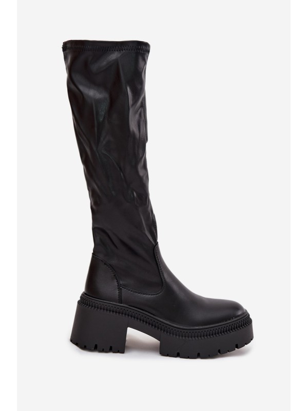 Women's Boots with Thick Heel and Platform Slip-On Black Florinne