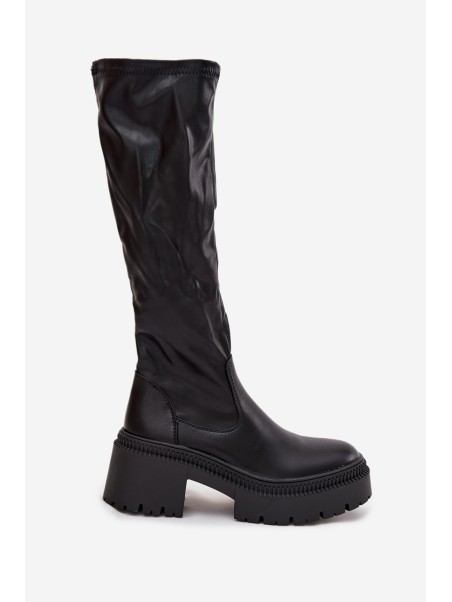 Women's Boots with Thick Heel and Platform Slip-On Black Florinne