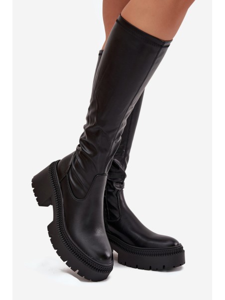 Women's Boots with Thick Heel and Platform Slip-On Black Florinne