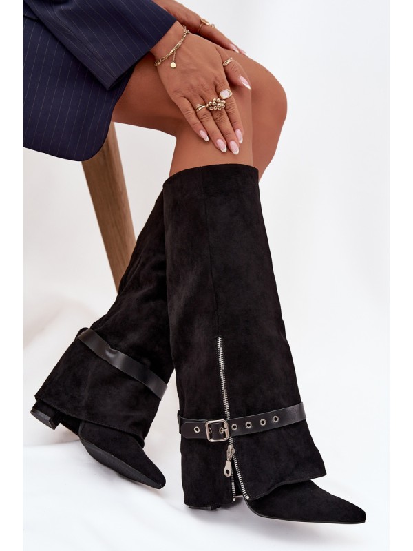 Women's Heeled Boots with Decorative Strap Black Jolivine