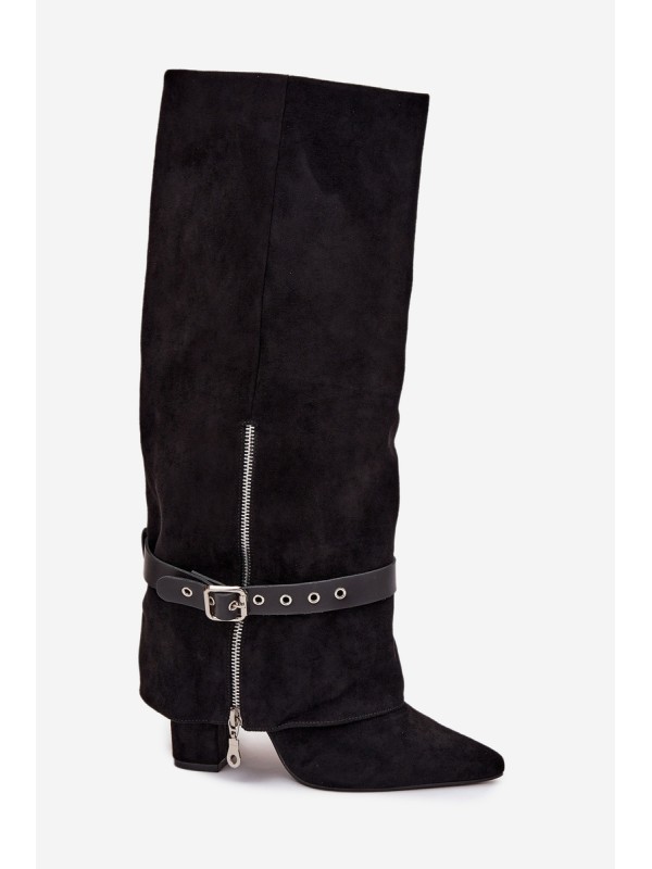 Women's Heeled Boots with Decorative Strap Black Jolivine