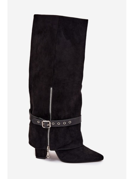 Women's Heeled Boots with Decorative Strap Black Jolivine