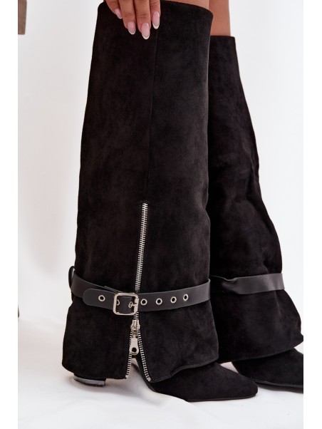 Women's Heeled Boots with Decorative Strap Black Jolivine