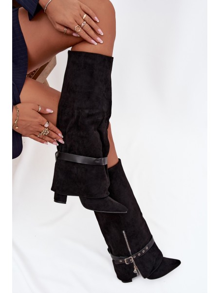 Women's Heeled Boots with Decorative Strap Black Jolivine