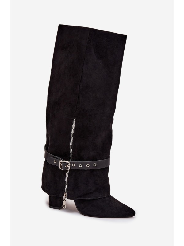 Women's Heeled Boots with Decorative Strap Black Jolivine