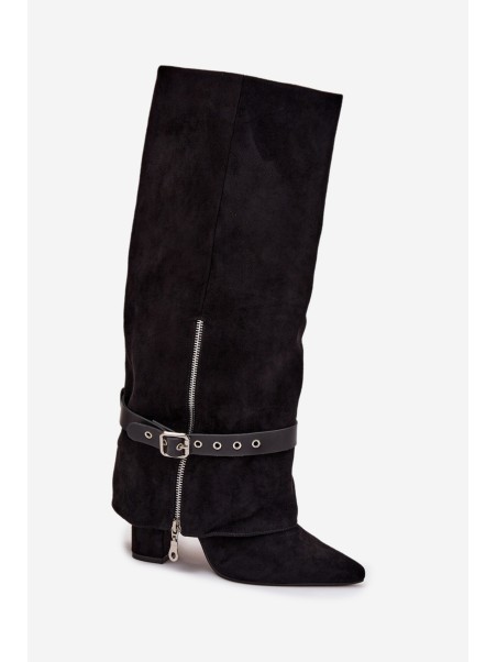 Women's Heeled Boots with Decorative Strap Black Jolivine