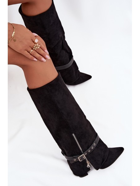 Women's Heeled Boots with Decorative Strap Black Jolivine