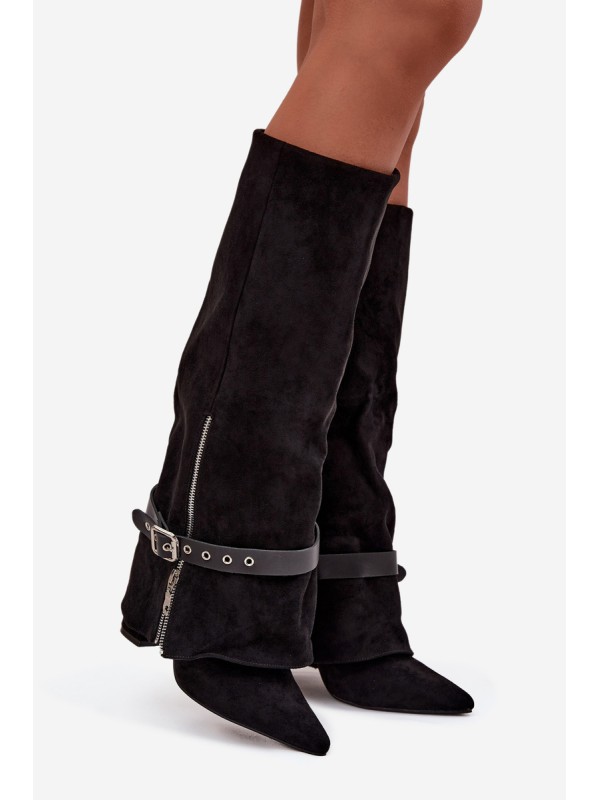 Women's Heeled Boots with Decorative Strap Black Jolivine
