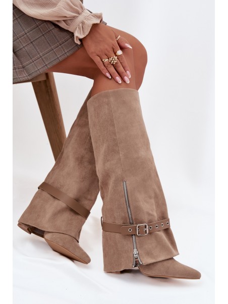 Women's Slip-On Boots On Heel With Decorative Strap Beige Jolivine