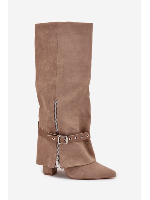 Women's Slip-On Boots On Heel With Decorative Strap Beige Jolivine