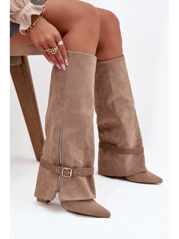 Women's Slip-On Boots On Heel With Decorative Strap Beige Jolivine