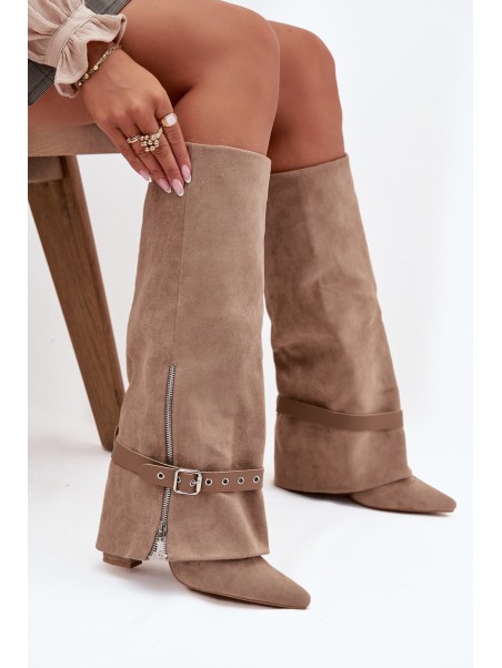 Women's Slip-On Boots On Heel With Decorative Strap Beige Jolivine