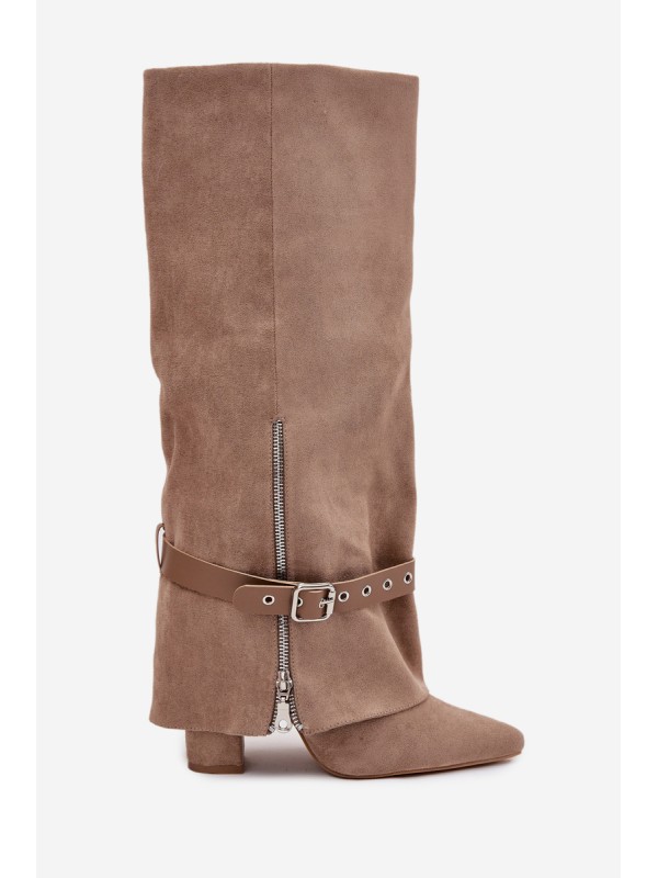Women's Slip-On Boots On Heel With Decorative Strap Beige Jolivine