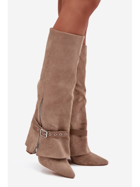 Women's Slip-On Boots On Heel With Decorative Strap Beige Jolivine