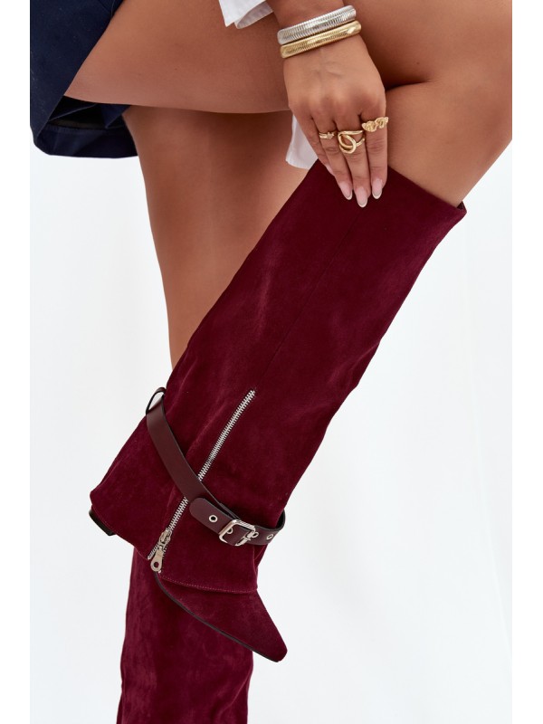 Women's Slip-On Boots with Block Heel and Decorative Strap Bordeaux Jolivine