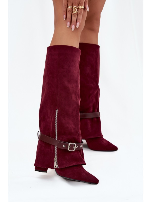 Women's Slip-On Boots with Block Heel and Decorative Strap Bordeaux Jolivine
