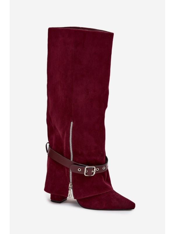 Women's Slip-On Boots with Block Heel and Decorative Strap Bordeaux Jolivine
