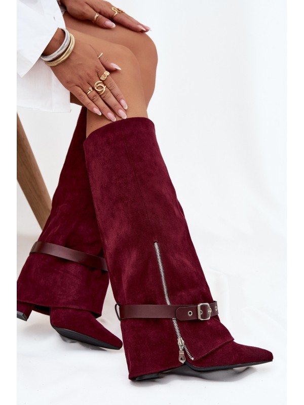 Women's Slip-On Boots with Block Heel and Decorative Strap Bordeaux Jolivine