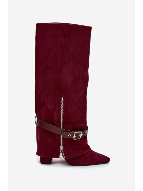 Women's Slip-On Boots with Block Heel and Decorative Strap Bordeaux Jolivine