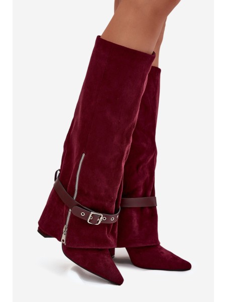 Women's Slip-On Boots with Block Heel and Decorative Strap Bordeaux Jolivine