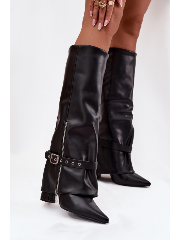 Women's Slip-On Ankle Boots with Heel Decorative Strap Eco Leather Black Jolivine