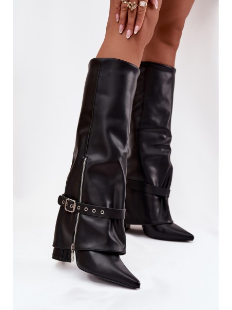 Women's Slip-On Ankle Boots with Heel Decorative Strap Eco Leather Black Jolivine